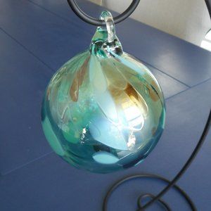 Round Ornament or Kugel by Wren Helwig, Green with White & Brown, New